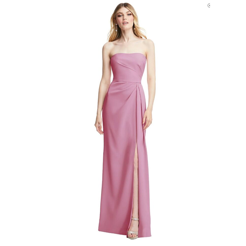After Six SZ 4 Strapless Pleated Faux Wrap Trumpet Gown Front Slit Powder Pink